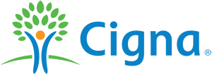 Cigna logo featuring a stylized tree-person icon next to the company name.